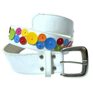 White Whimsical Colored Dots Belt 30-34" Faux Leather Beachy Summer Accessory